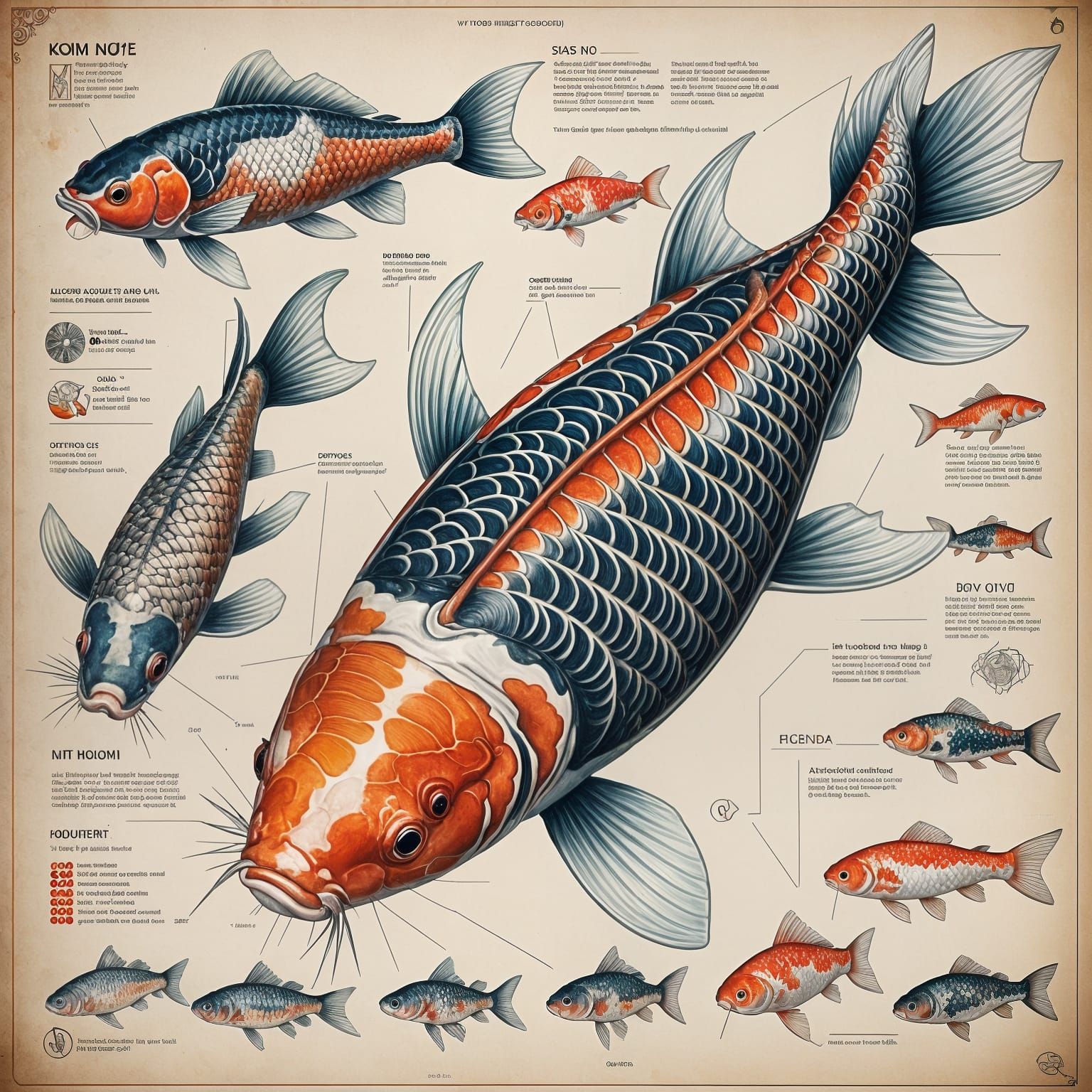 Vibrant Anatomical Diagram of Koi Carp in Hyperdetailed Styl...