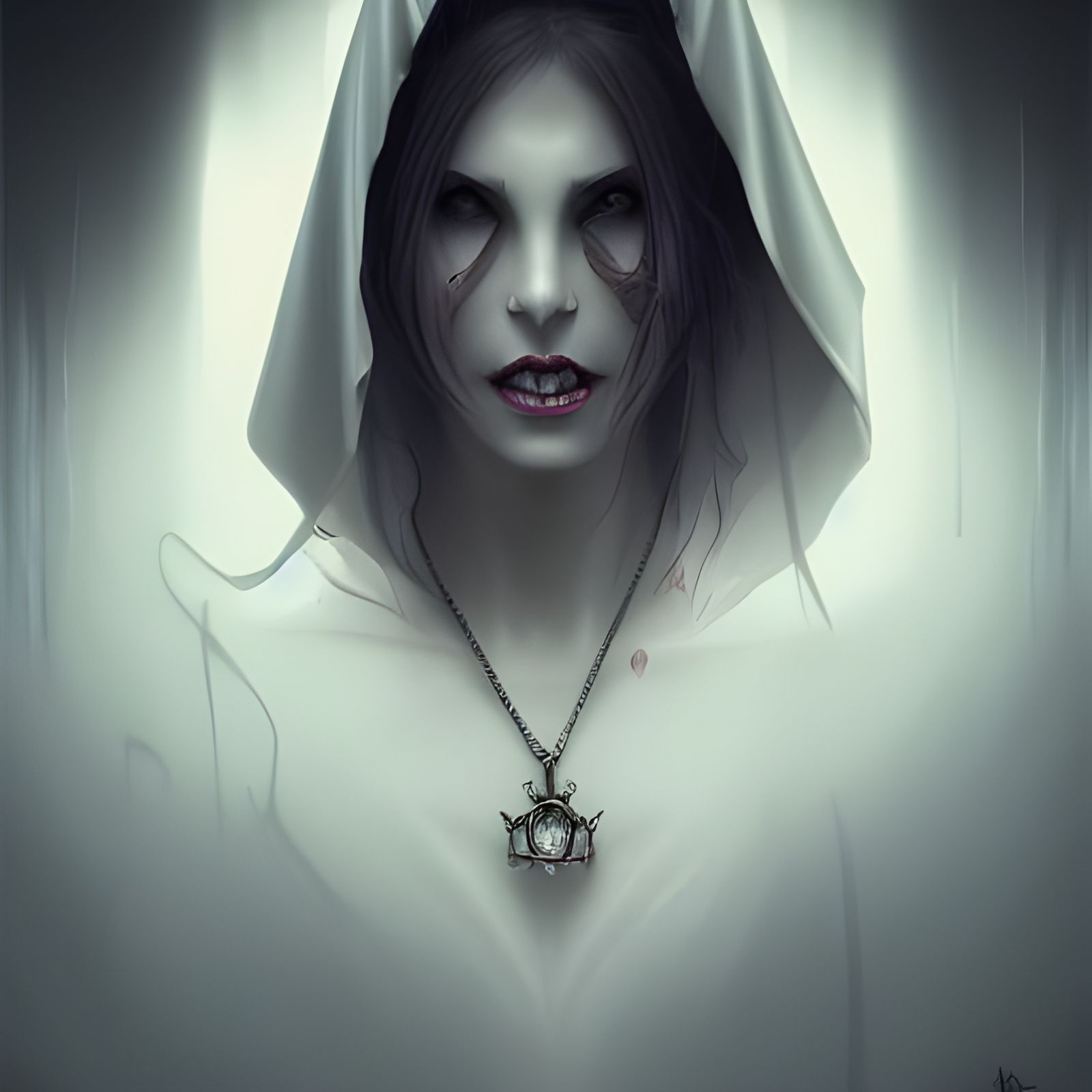 Hooded Vampire with Diamond Necklace, Detailed Portrait