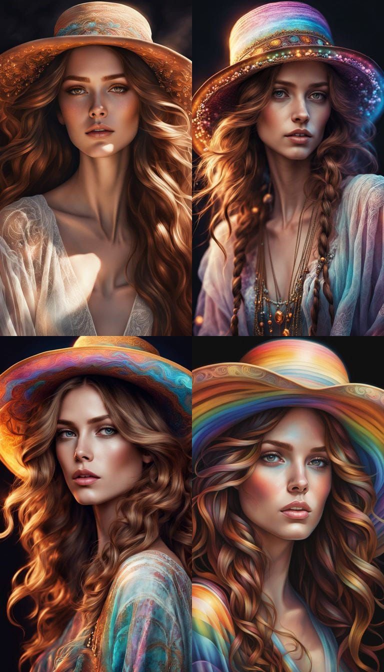 Hyperrealistic Portrait of a Bohemian Beauty in Ethereal Glo...
