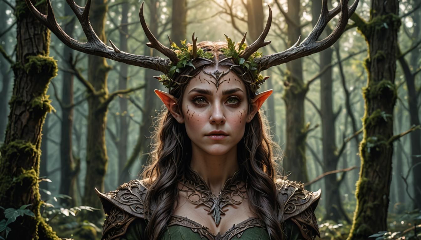 Forest Elf with Intricate Antlers in HDR