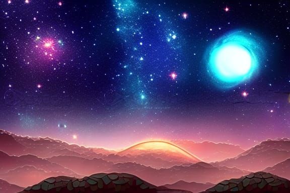 Magnificent Cosmic Fantasy Landscape at Night