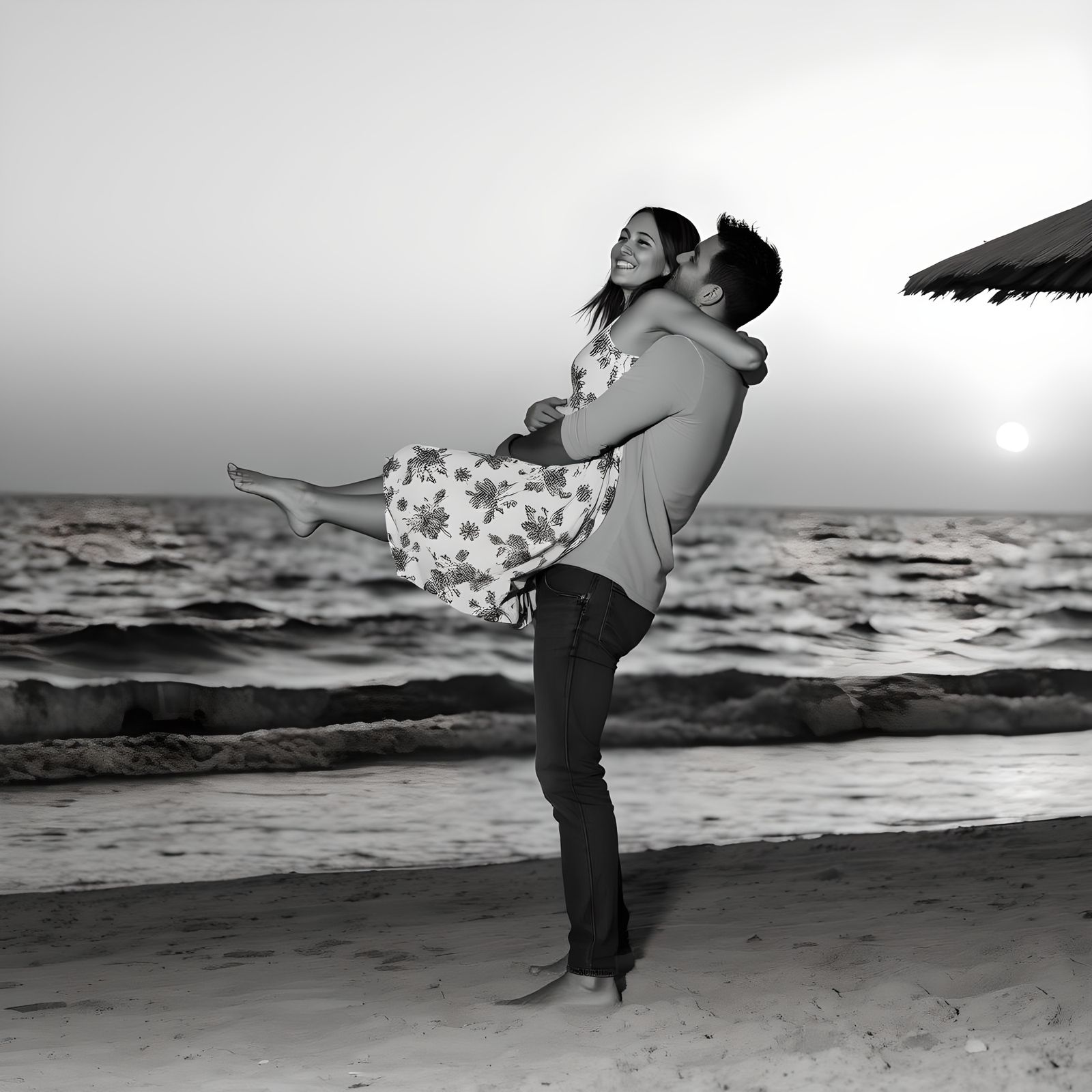Romantic Beach Embrace at Sunset