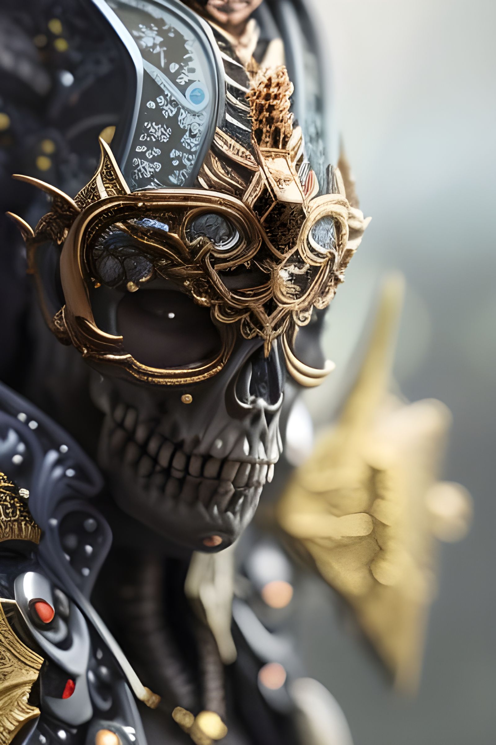 Skeleton Shark Demon in Jewel Armor, Hyperdetailed Art