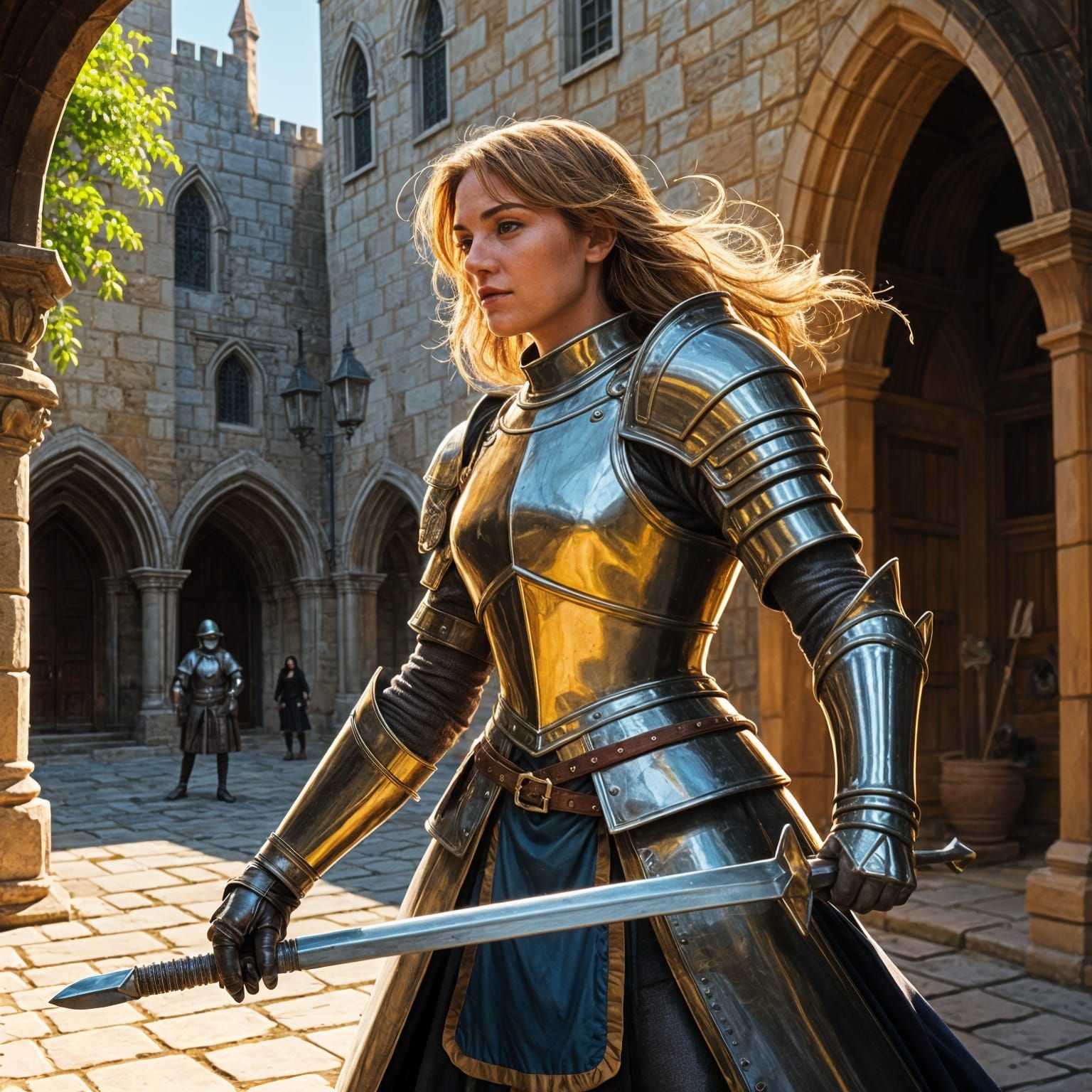 Medieval Heroine Teases Knight in Sunny Courtyard