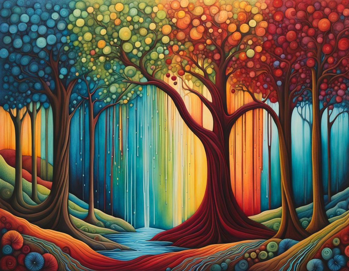 Fantasy Wine Tree in Surreal Watercolour Style