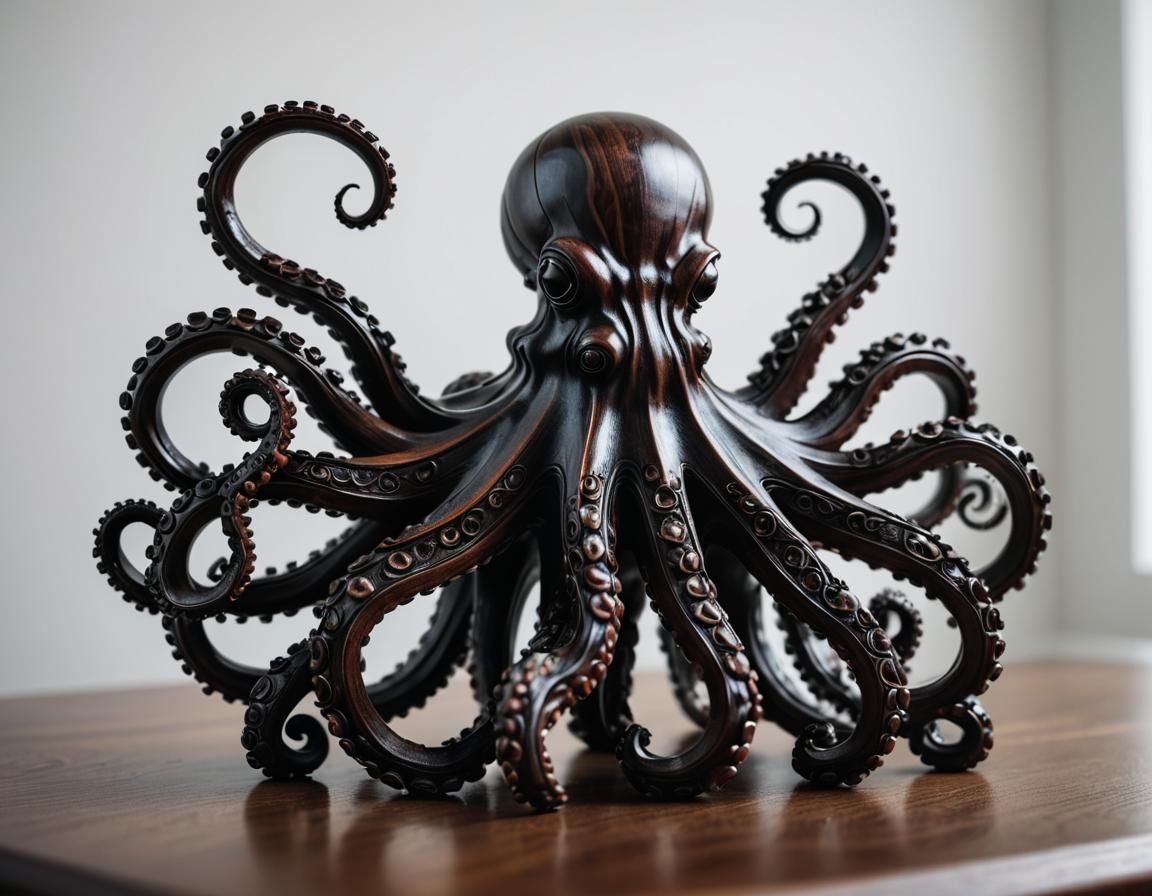 Macro Photograph of Wood Octopus Sculpture