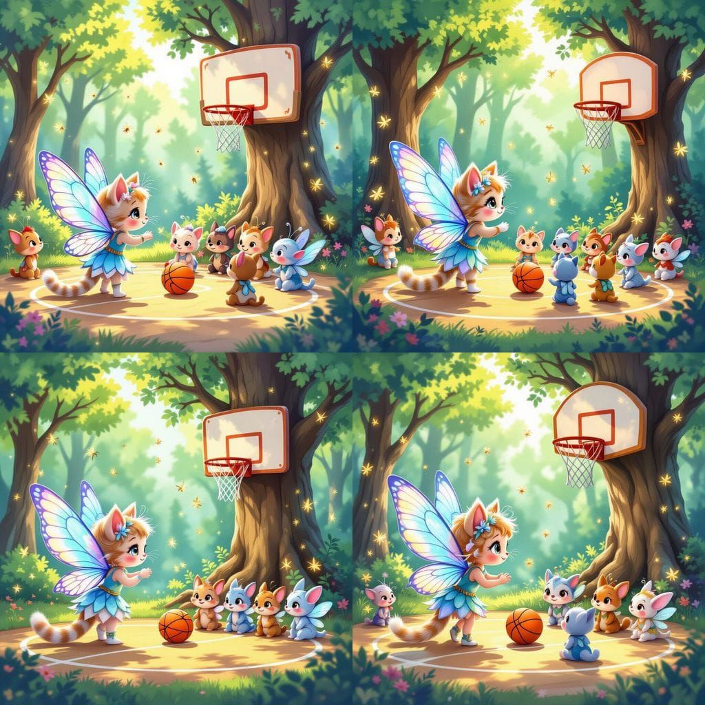 Cat Fairy Coaches Forest Creatures Basketball Team
