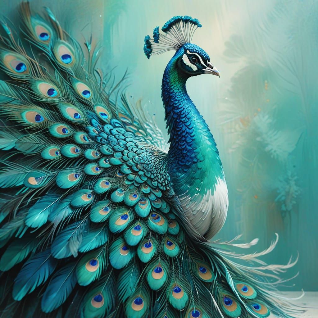 A magnificent peacock standing tall and regal at the top of ...