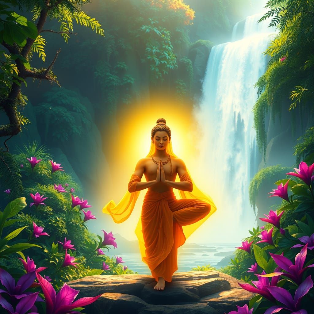 Serene Yogi in Vibrant Mystical Forest