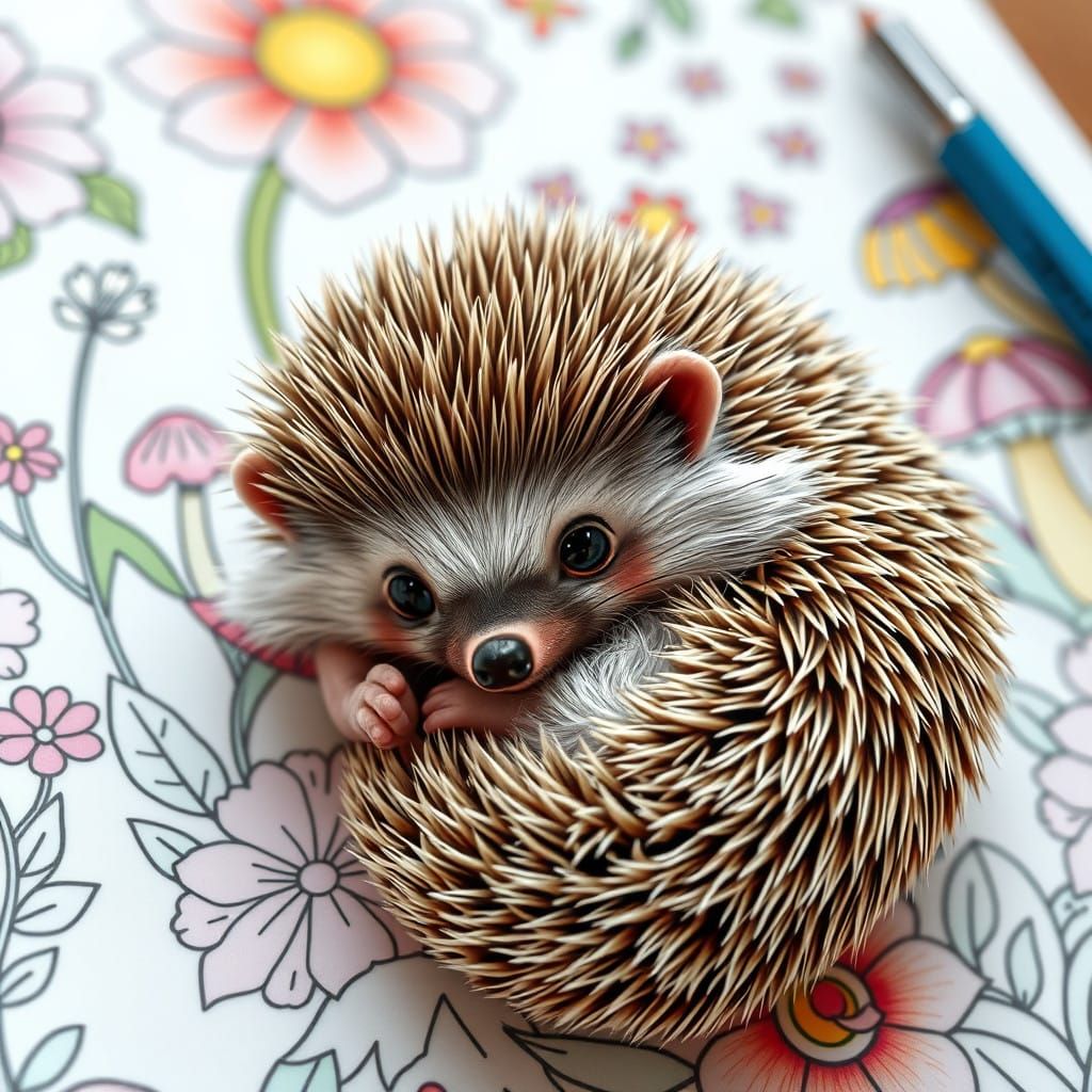 Charming Hedgehog in Whimsical Coloring Book Scene
