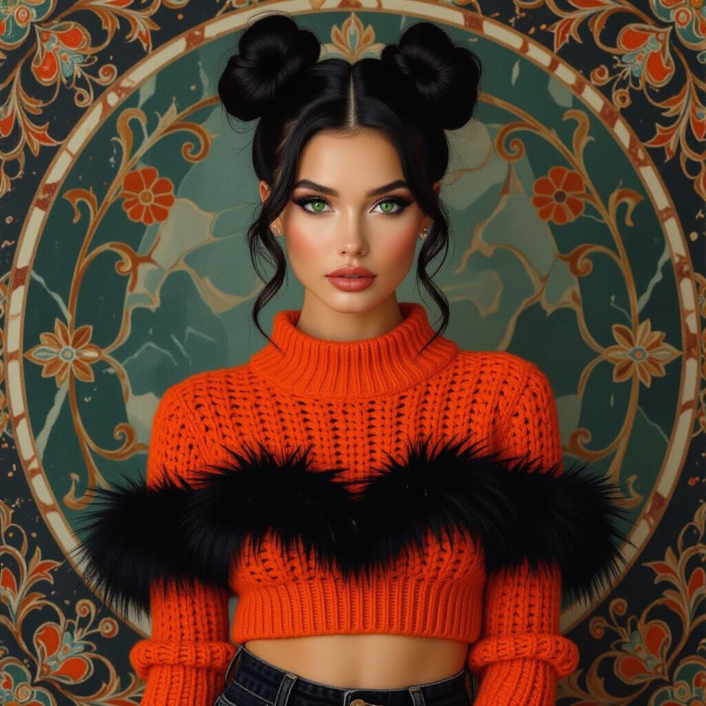 Fauvism oil painting in the style of Alphonse Mucha and Klim...