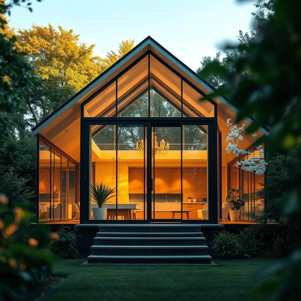 Elegant Glass House Surrounded by Lush Greenery