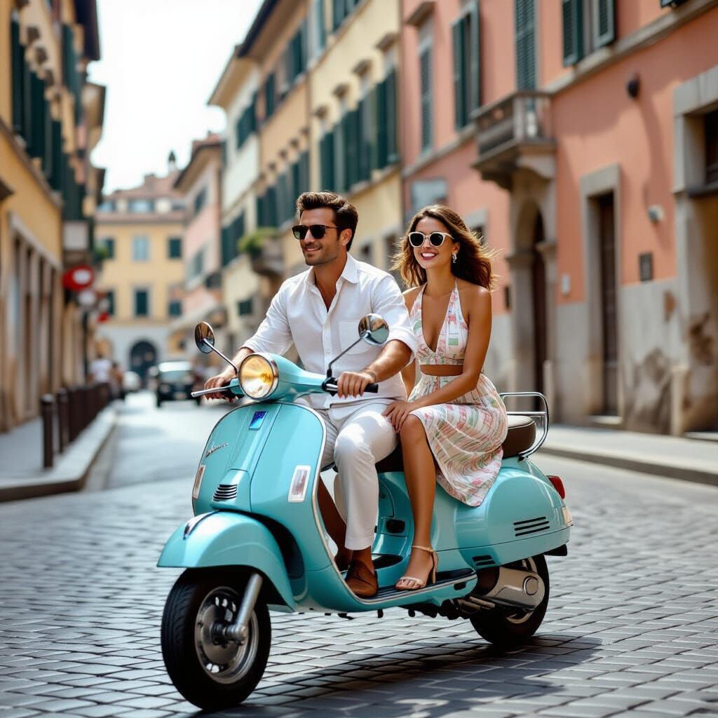 Vintage Vespa Ride Through Rome, Cinematic Style