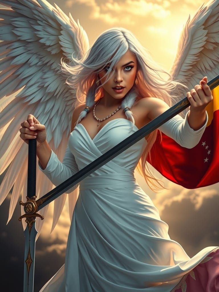 Menacing Angel Waving Venezuelan Flag: Hyperrealistic Art