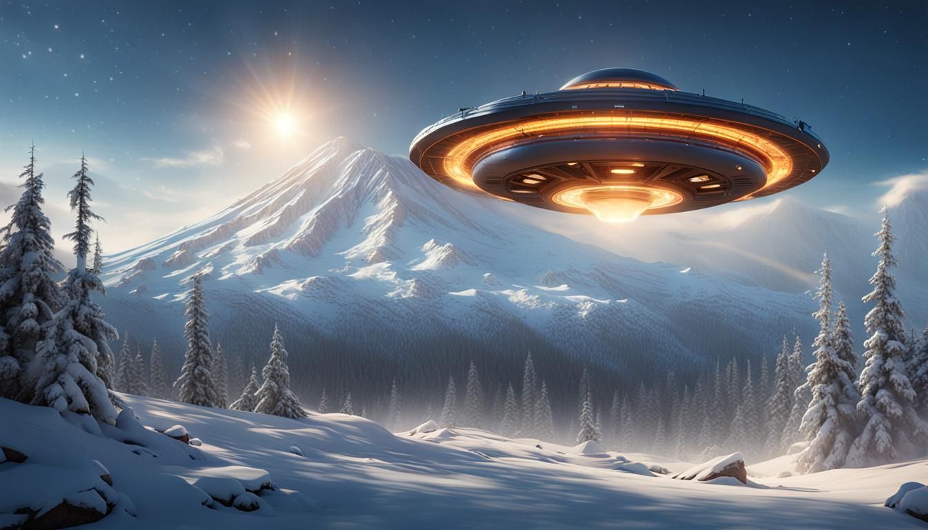 another Flying Saucer hovering near snow-covered Mt. Shasta