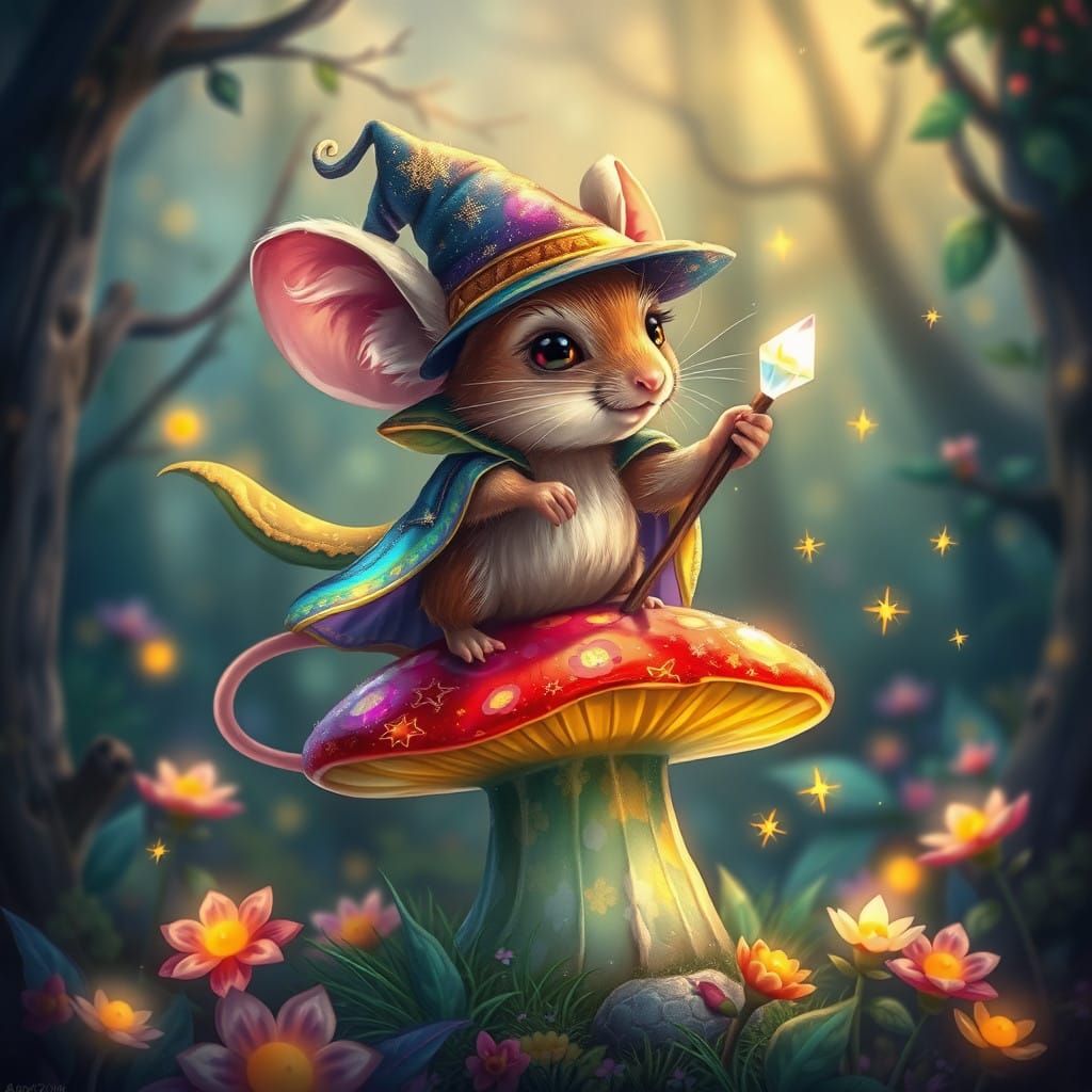 Majestic Mouse Hero in Enchanted Forest with Magical Powers