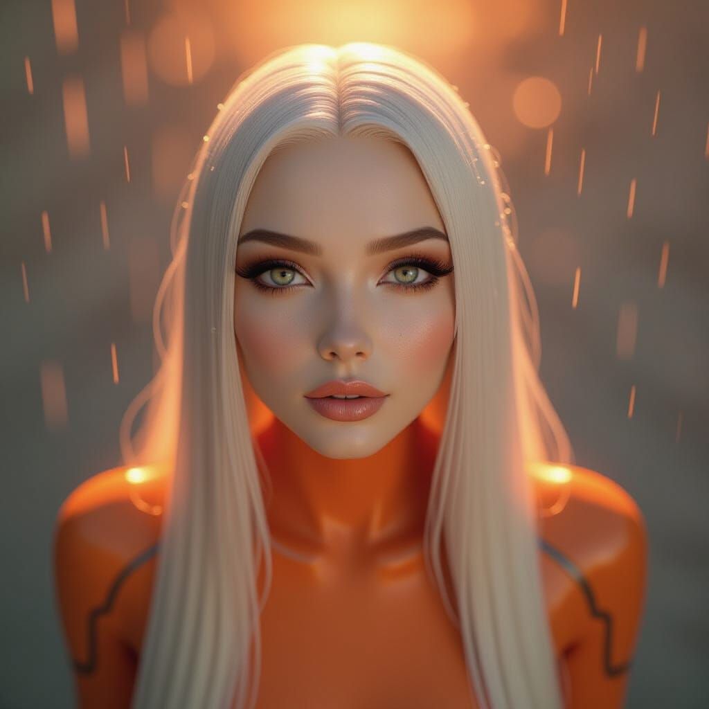 Alien Beauty in Orange Rain