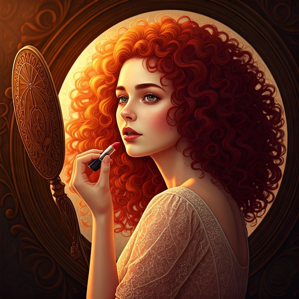 Woman with Lipstick in Art Nouveau Style