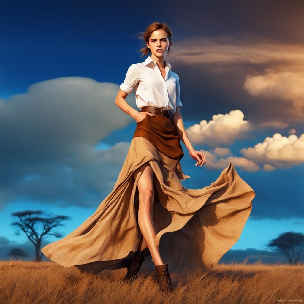 Emma Watson on the Savanna: Detailed Digital Painting