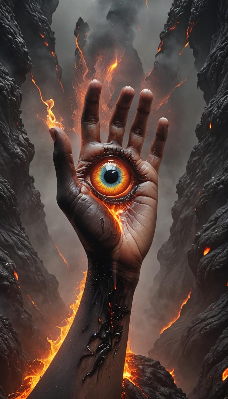 Lava Hand with Eyeball: Ultra Realistic Digital Art