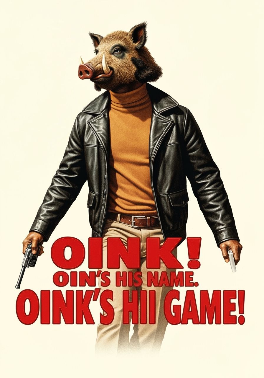 Boar-Headed Detective in 1970s Movie Poster Style