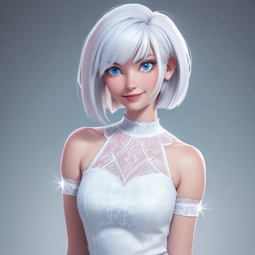Smiling Woman with Spiky White Hair, Digital Art