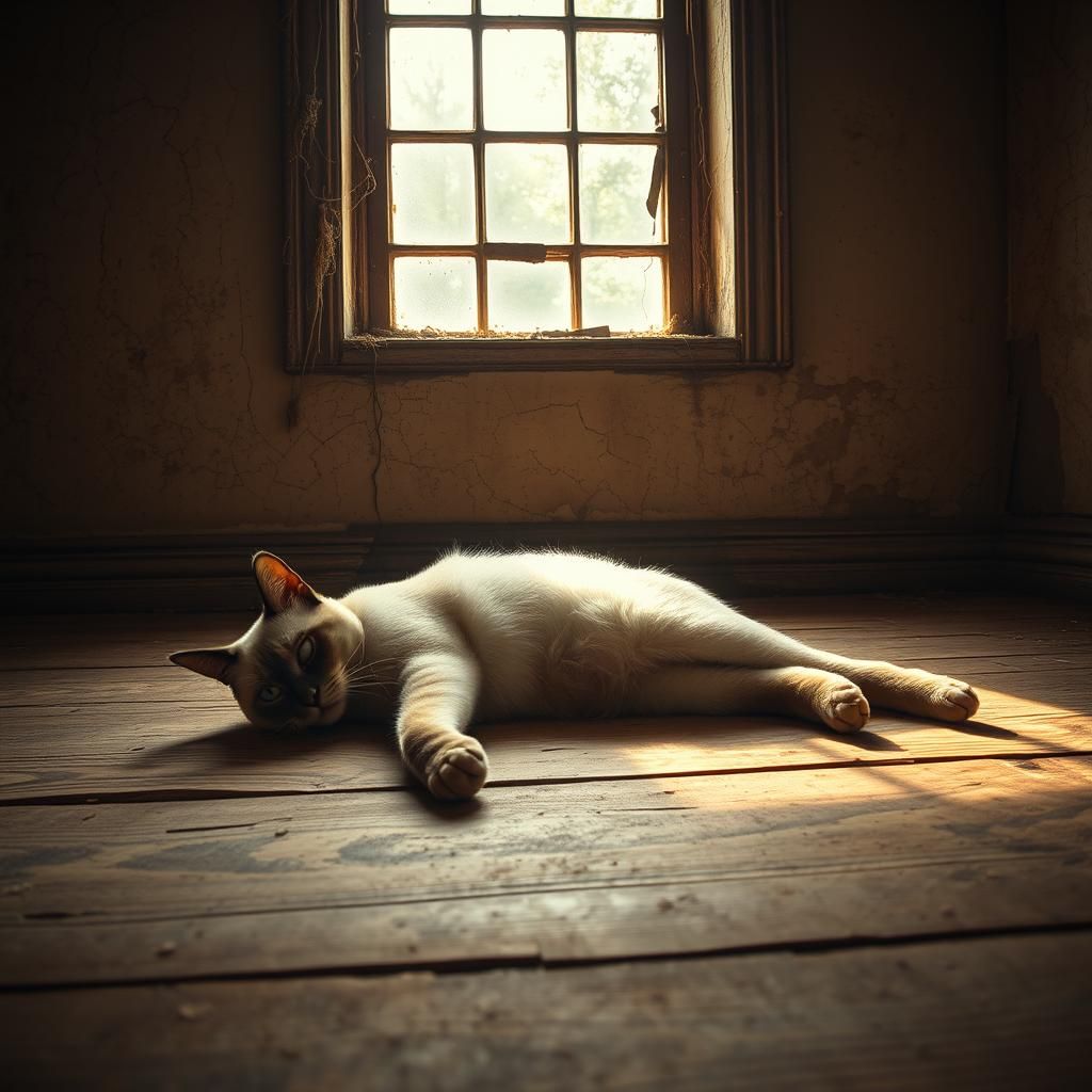 Siamese Cat Basking in Abandoned House, Atmospheric Digital ...