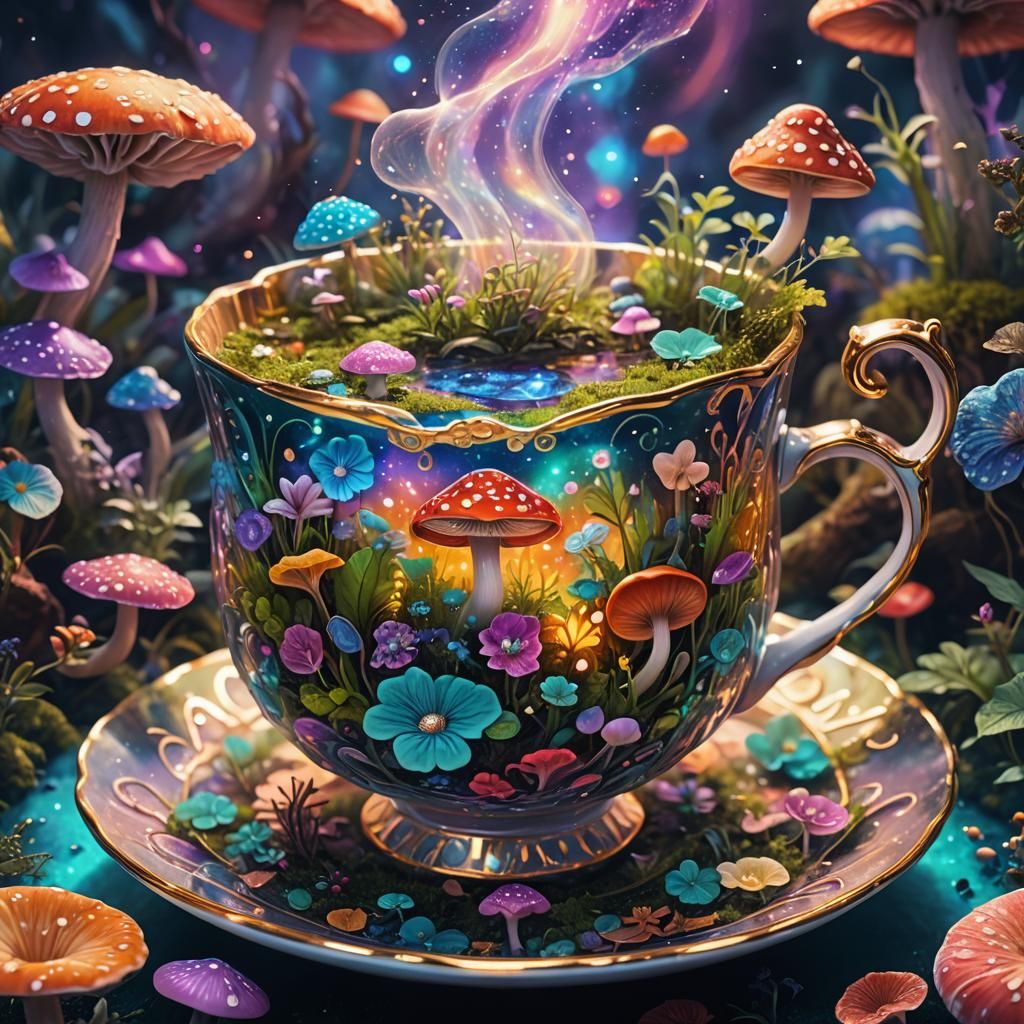 Teacup Ecosystem in Pablo Amaringo Style