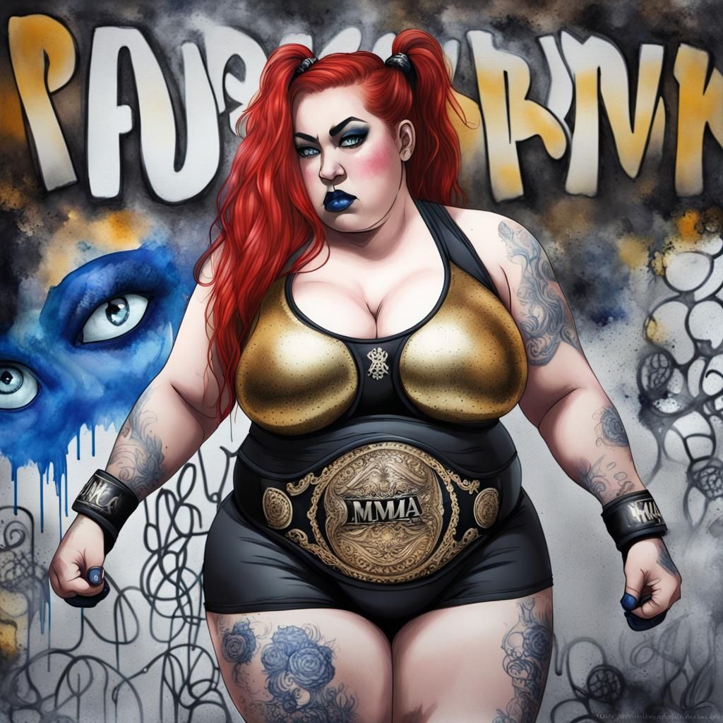 Goth SSBBW MMA Champion in Watercolor Style