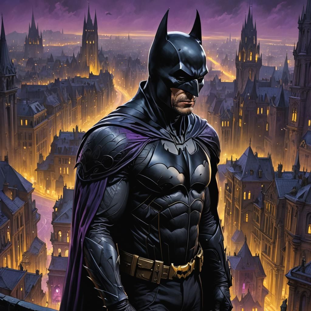 Batman in Gothic Cityscape: Dark Fantasy Art