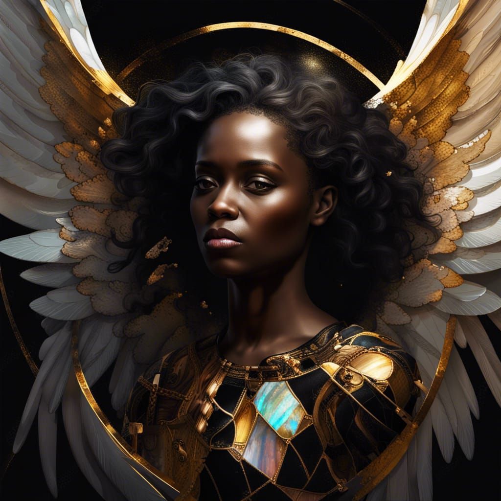 Beautiful Black Angel Portrait in Stained Glass