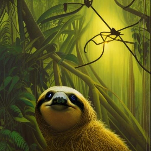 Sloth in Rainforest: Neovictorian Spraypaint Art