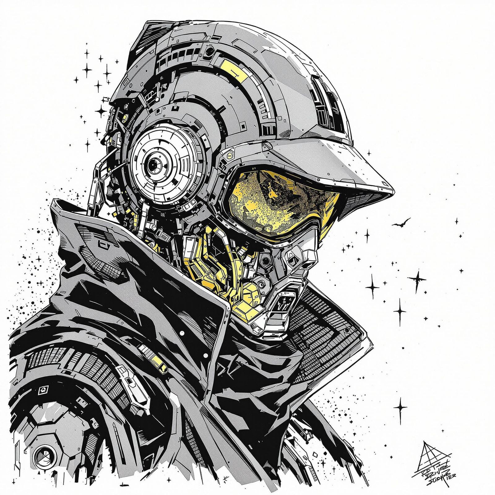 Cybernetic Warrior in Dark Illustration