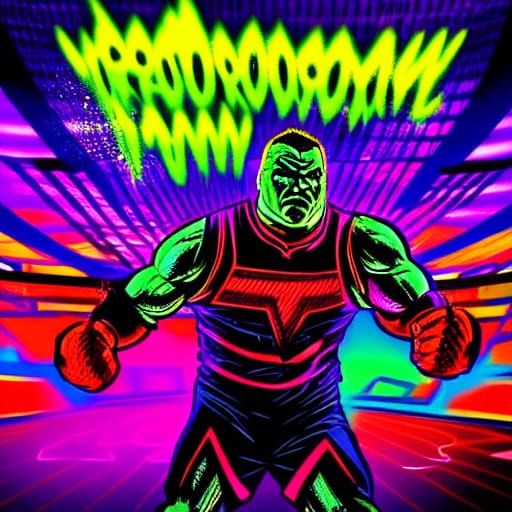 Wrestler in Arena: Vibrant Comic Book Style Digital Art