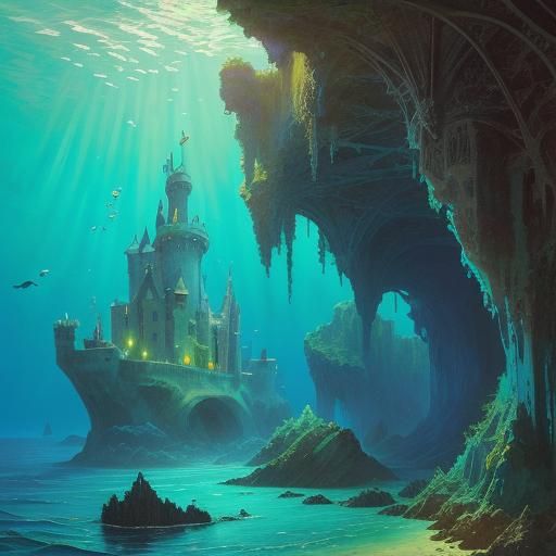 Underwater Castle of the Sea King: Impressionist Painting
