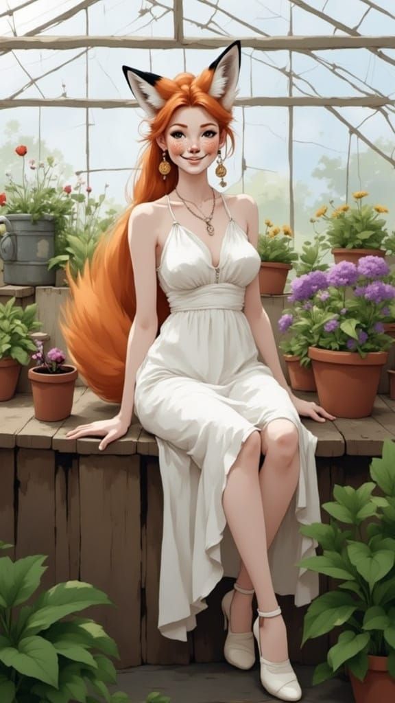 Fox-girl Vixen visits Wonka's greenhouse.