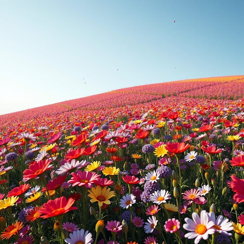 Blooming Flower Field in Realistic 3D Rendered Scene