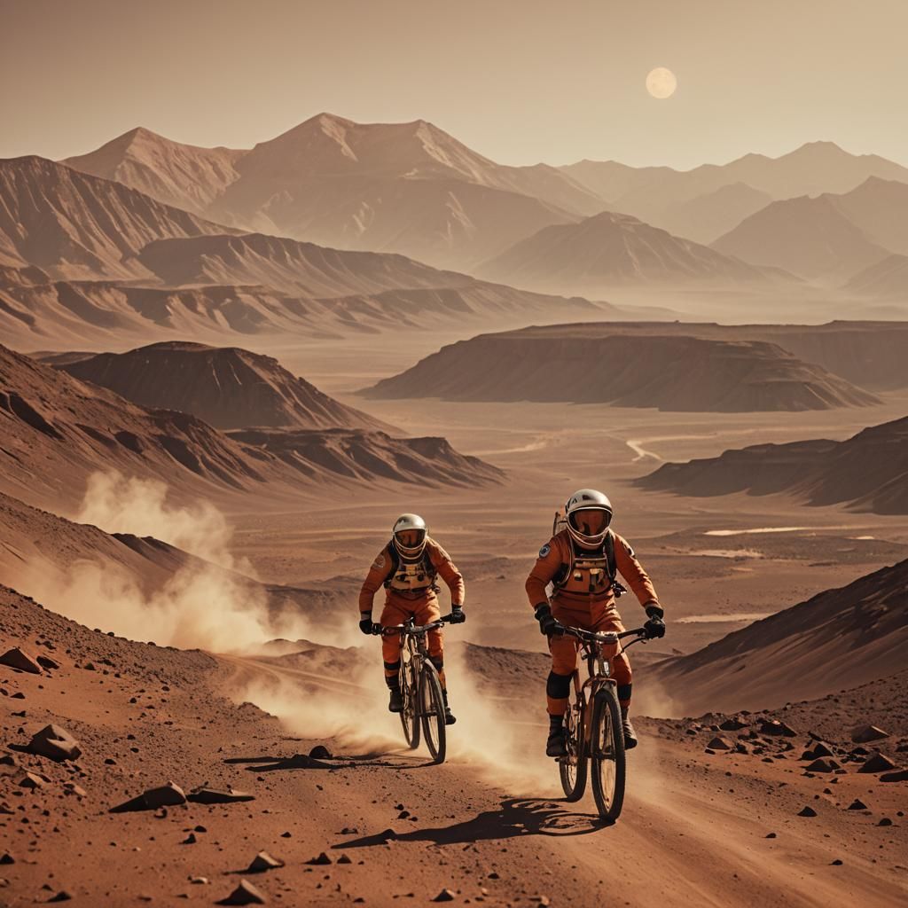 Astronaut Cyclist on Mars in Cinematic Style