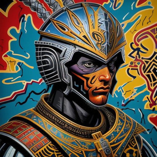 Regal Knight in Vibrant Graffiti Armor