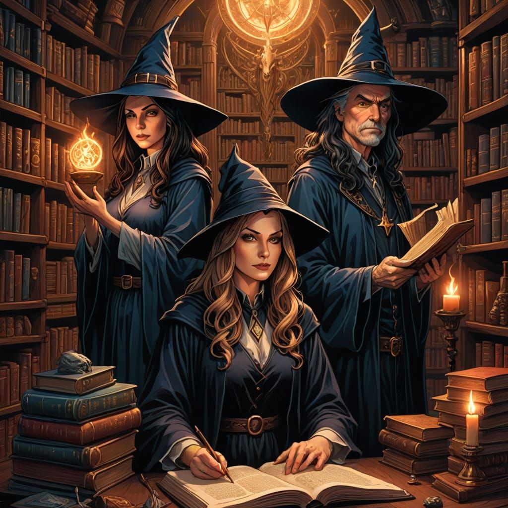 Wizards and Witches Study in Comic Book Style