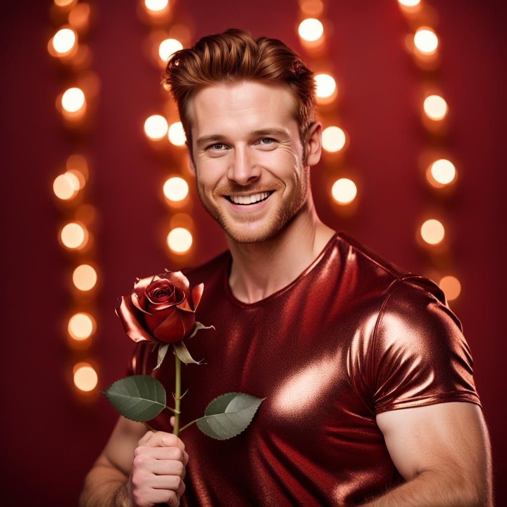 Handsome Man with Metallic Rose, Professional Photography