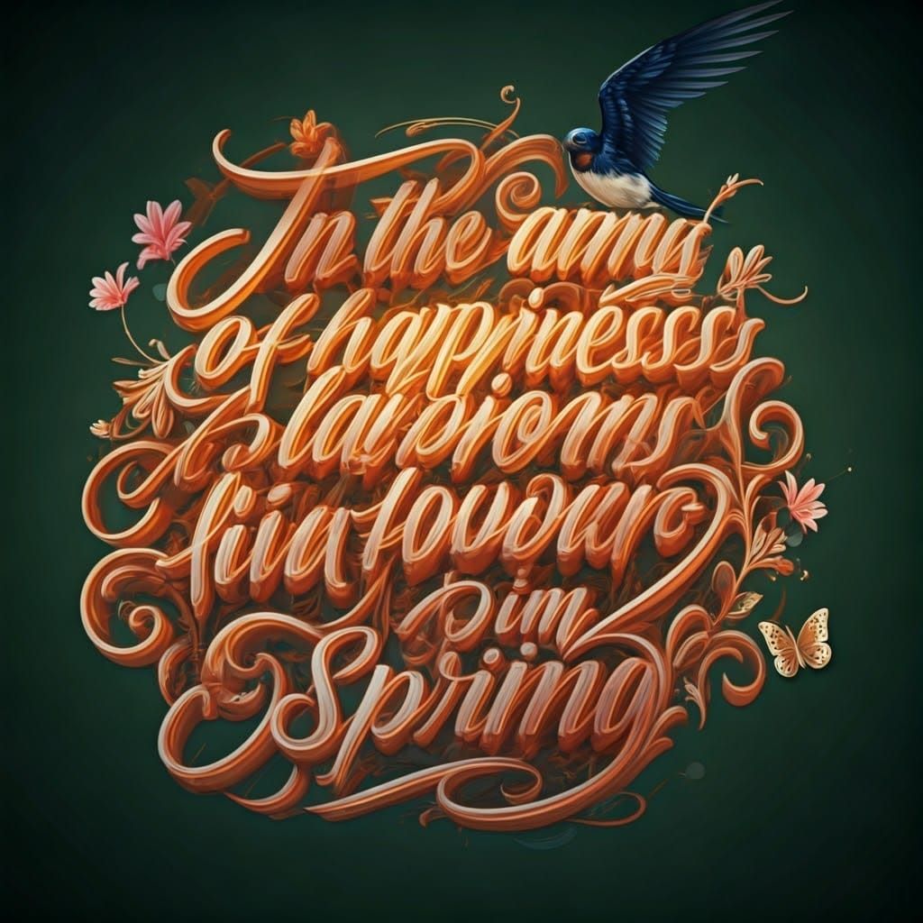 3D Typography Spring Scene with Birds and Butterflies