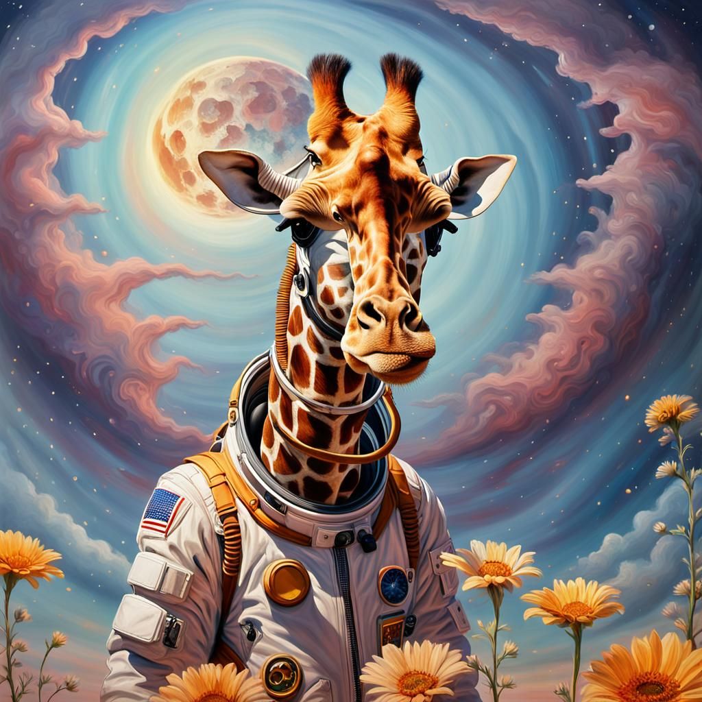 Surreal Giraffe Moonwalks on the Moon as Digital Art