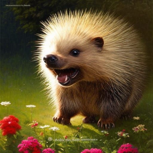 Porcupine's Delight: A Whimsical Flower Garden Scene