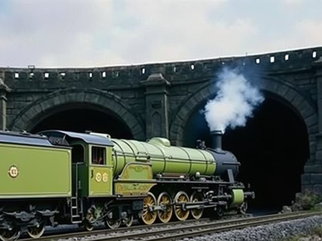 Orient Express Train Passes Under European Bridge