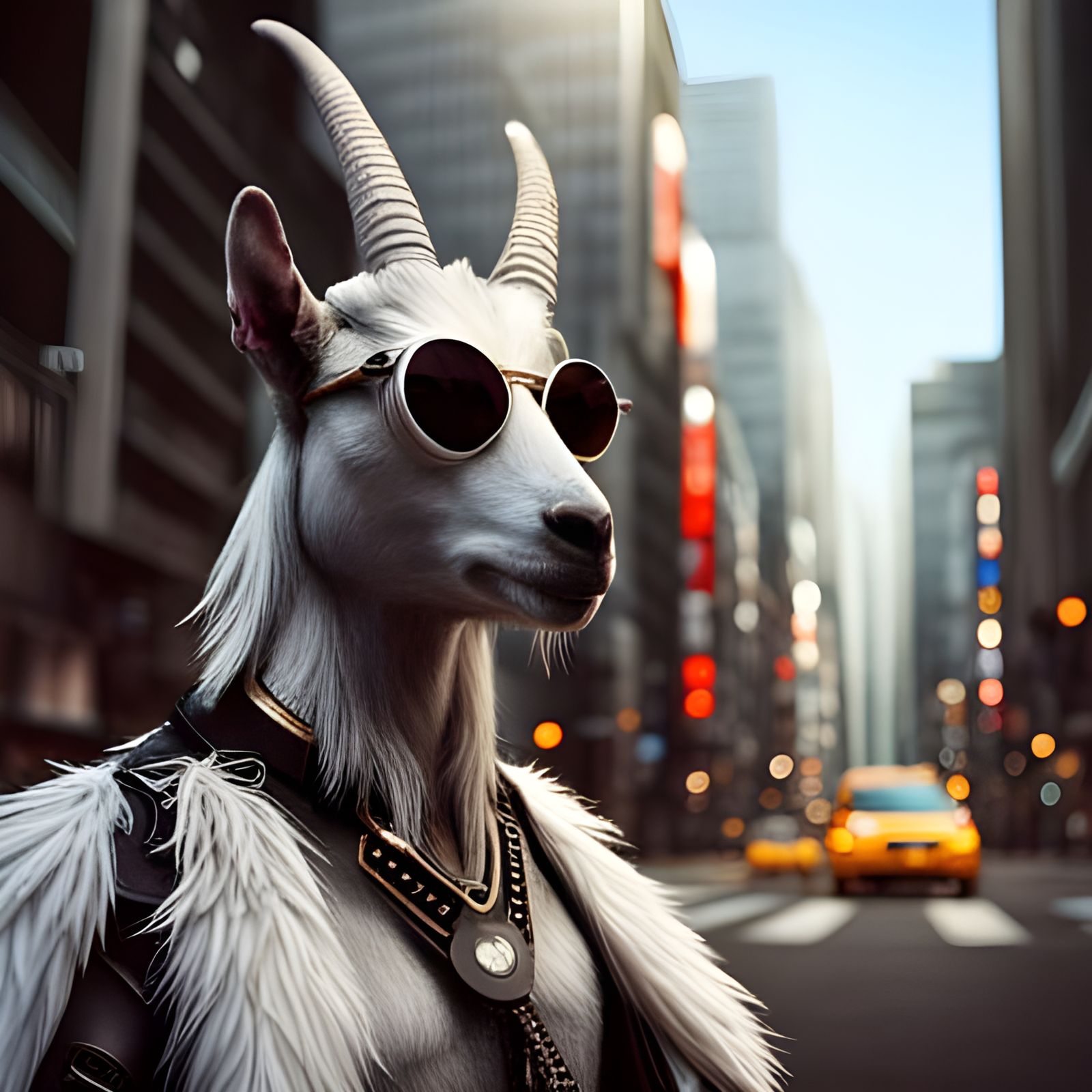 Cyberpunk Goat Portrait in Urban Tokyo