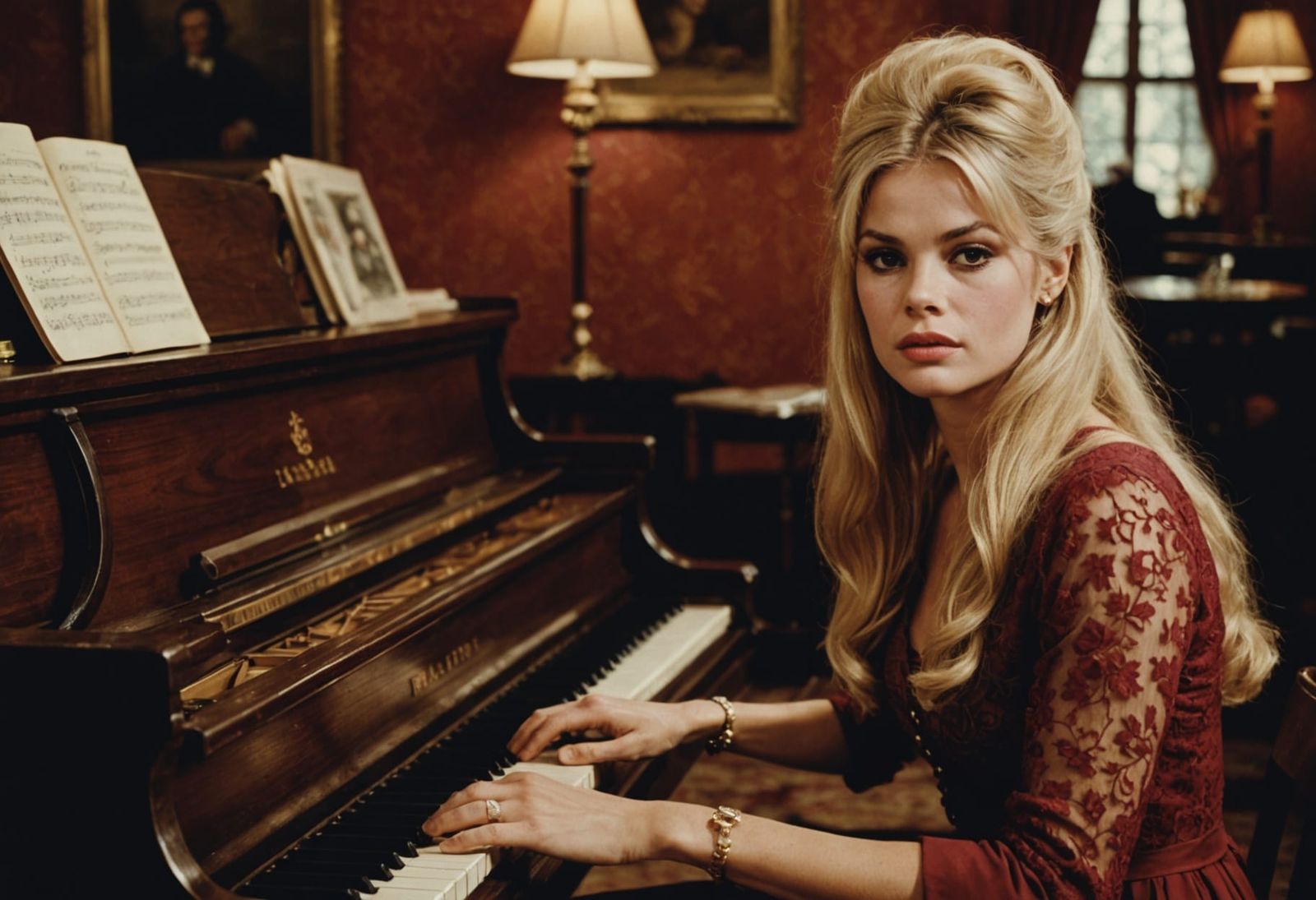 Elegant Young Brigitte Bardot Plays Piano in a Vintage Cozy ...