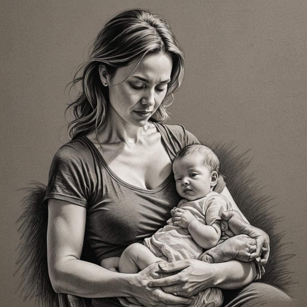 Sketch-Style Drawing of 21st Century Mother Breastfeeding