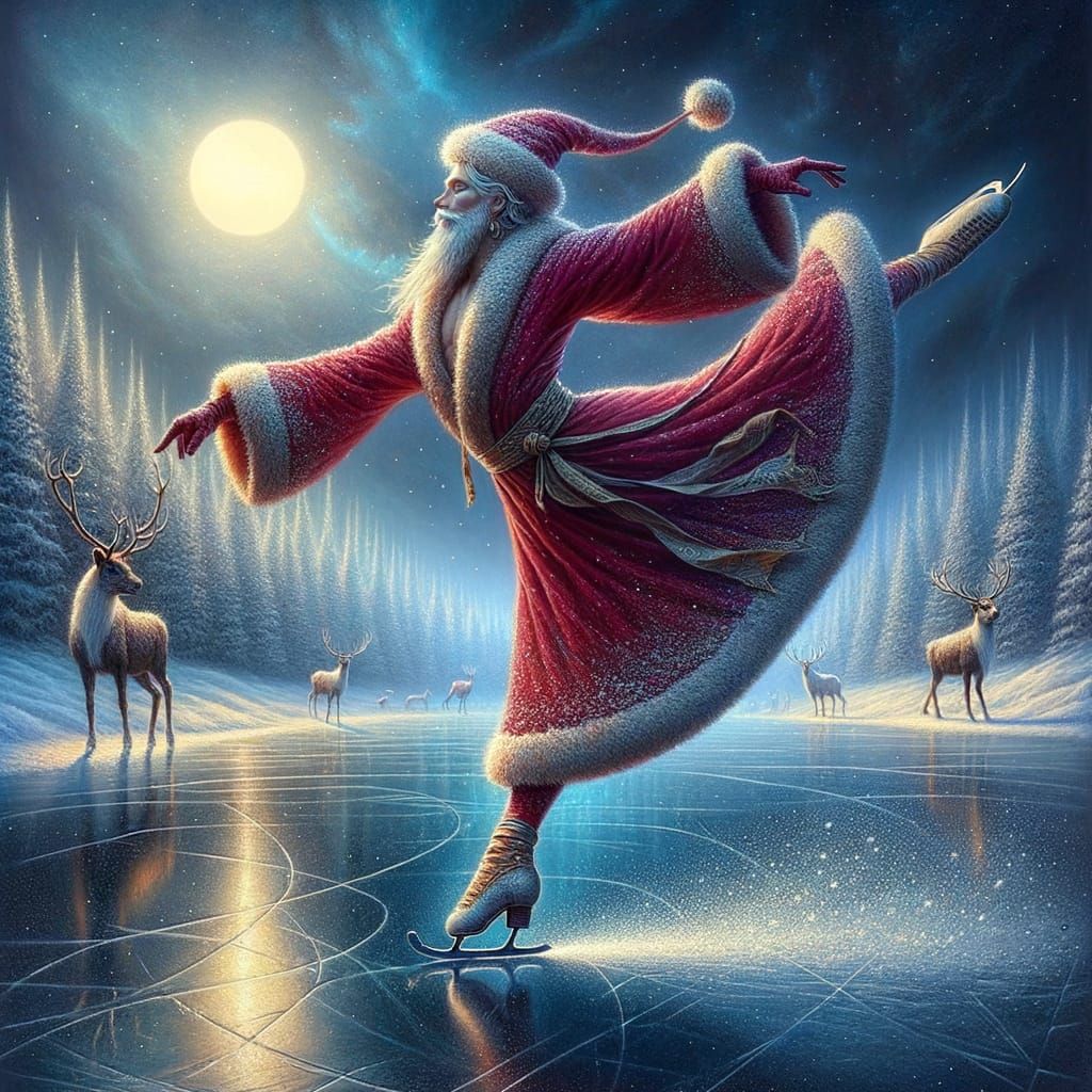 Ethereal Santa Figure Skater Amidst Winter Wonderland