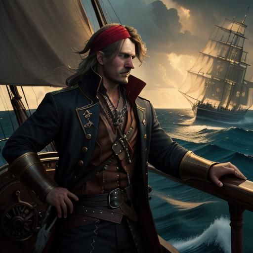 Epic Pirate Captain at Helm in Greg Rutkowski Style